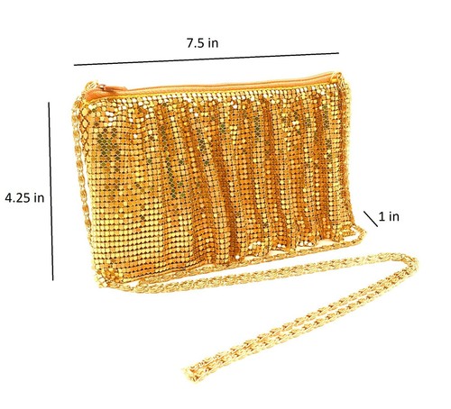 Kleine Damen Abend Clutch Metall Netz Handtasche mit Schulterriemen (USA-Bestand) - Bild 8 von 35
