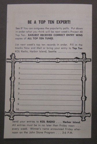 4/20/62 Seattle Radio KOL PROJECT 40 Radio Survey Chart ELVIS PRESLEY #1 - Picture 4 of 5