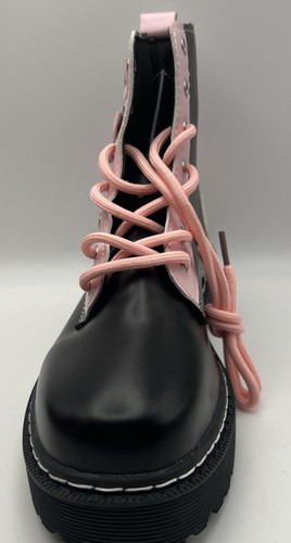 Adorable Pink & Black Bows Lace Up Boots New Without Box - Picture 9 of 14