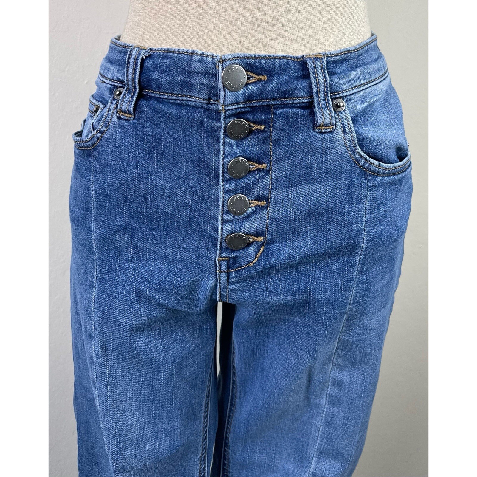 Free People Button Fly Split Raw Hem Straight Jea… - image 2