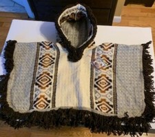 Wool and Cotton Hooded Poncho Unisex Handmade