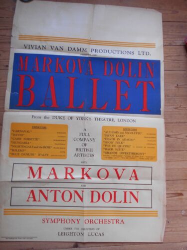 Vintage Theatre poster Duke of yorks london Markova and Anton Dolin Ballet 1940s - 第 1/4 張圖片