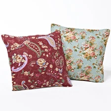 ANTIQUE COUNTRY PATCHWORK ACCENT PILLOW SET : BLUE FLORAL PAISLEY COTTON CHIC