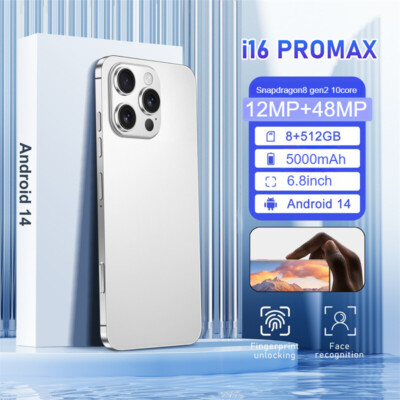 White I16 Pro Max Android Smartphone Global Unlocked 6.8'' 8+512GB 5000mAh Gifts