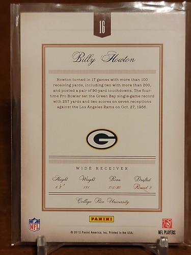 2012 Panini Prime Signatures Billy Howton #/499 #16 Green Bay Packers - Picture 2 of 2