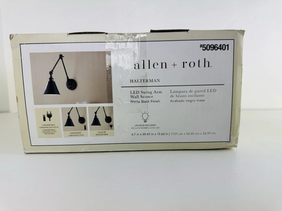 Aplique de pared Allen + Roth Alsbury 6,5 pulgadas acabado negro mate brazo oscilante -Caja abierta- Foto 4 de 4