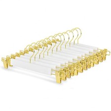 24 Pack 14.17" Solid White Wooden Pant Skirt Hangers with Gold Hook Bottom Ha...