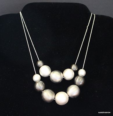Grey Silver White Balls Necklace Gorgeous Fun Classy Cool Glitz Glamour Unique