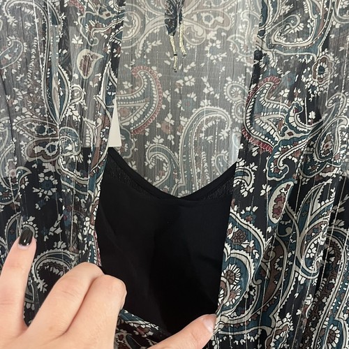 Joie Kleid Gr. S Mehrfarbig Paisley Print Transparent Overlay Schimmer Neu mit Etikett Boho  - Bild 10 von 12