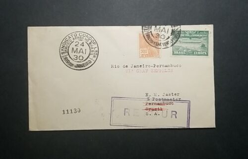 Brazil 1930 LZ-127 Graf Zeppelin Flown #4CL1 Stamp Rio Postal History Cover