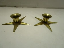 Mid Century Modern BRASS CANDLEHOLDERS STAR set 2 1960’s Atomic Japan