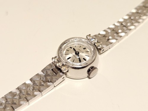 VINTAGE LUXURY WHITE GOLD PLATED SWISS LADIES WATCH "AVIA" 17J. WITH STONES - Picture 14 of 17