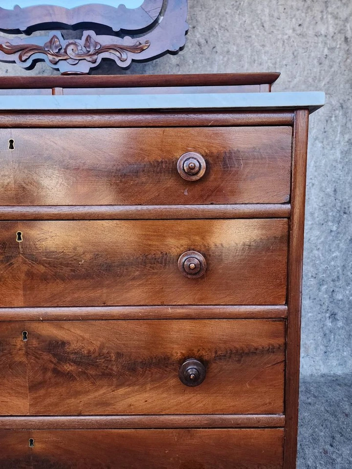 Cómoda superior de mármol caoba con 6 cajones con espejo de riñón Foto 3 de 4