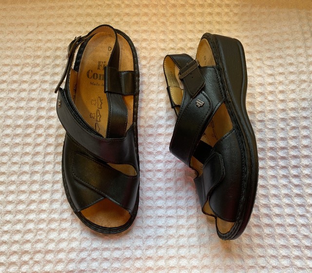 FINN COMFORT Jersey Ankle Strap Leather Sandals $235 Black 37 D / 6 - 6.5 | eBay