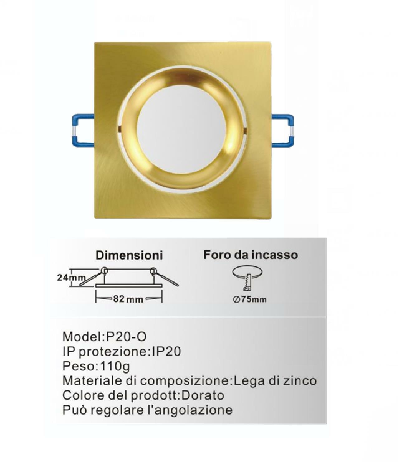 PORTA FARETTO FORO 75MM INCASSO ORIENTABILE LAMPADINE LED GU10 MR16 DA SOFFITTO
