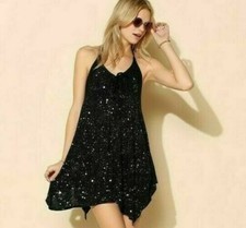 Ecote Urban Outfitters Echo Cover Up Mini Dress Printed Halter Black XS 270174