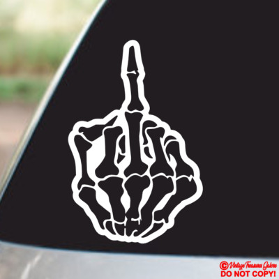 SKULL MIDDLE FINGER FLIP OFF Vinyl Decal Sticker Car Window Wall Bumper JDM LOL