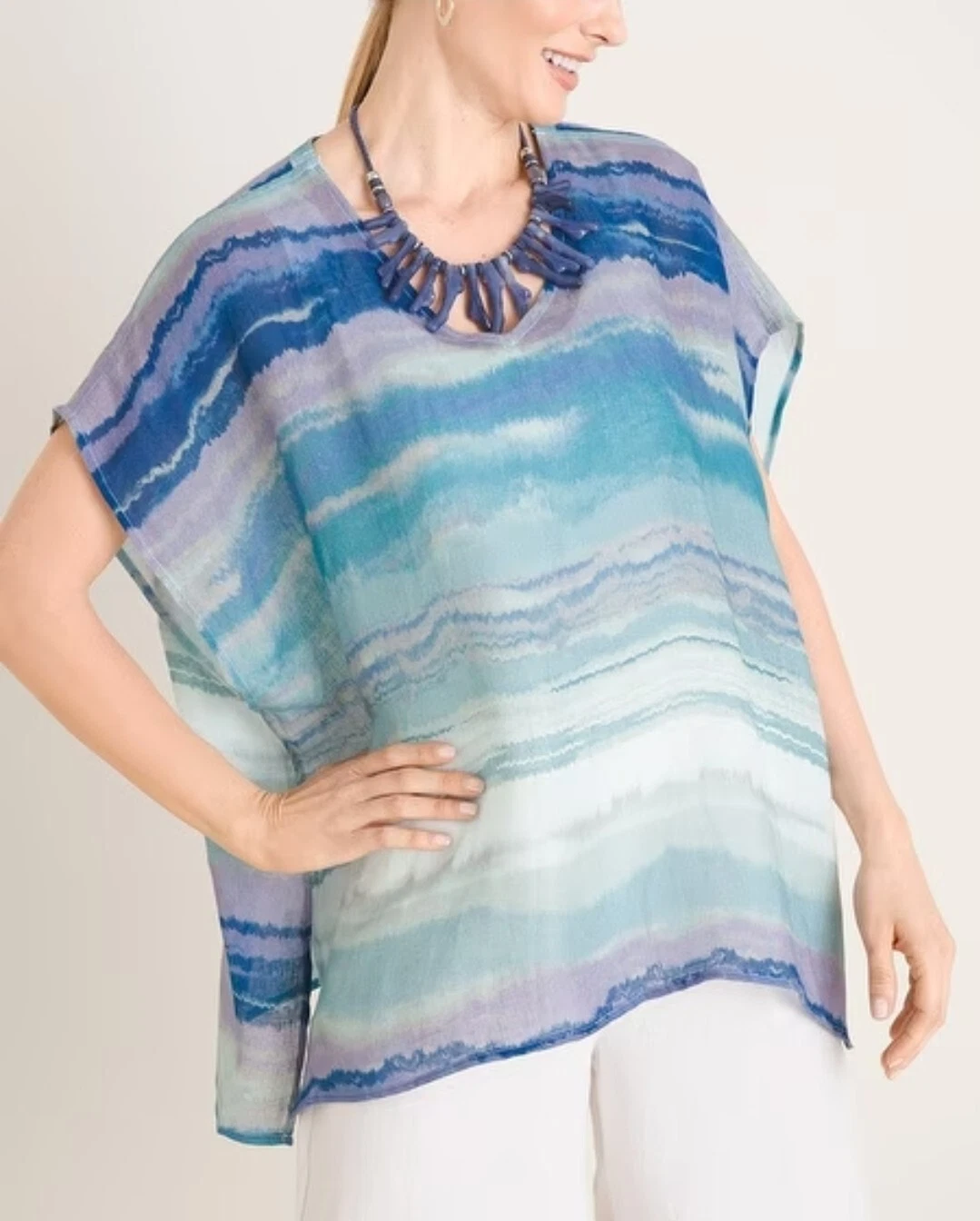 Chicos Poncho 100% Linen Flowy Ombre Top. Oversized Sz S-M