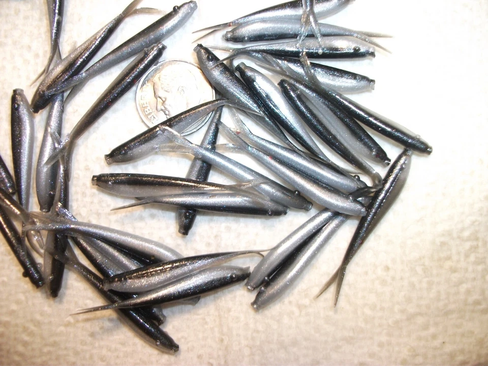 200-1 1/2"-INCH-MICRO-CRAPPIE-PANFISH-SHAD MINNOW-HIELO GRUB-JIG-cola dividida-flukes Foto 4 de 4