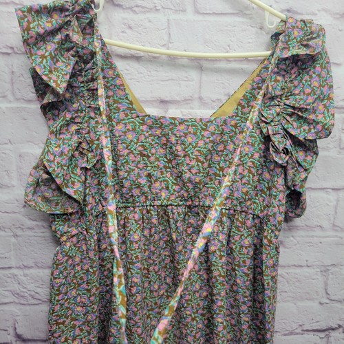 Umgee Ruffle Sleeve Tank Dress Size L Brown Floral Tiered Short Chiffon Boho - 第 5/8 張圖片