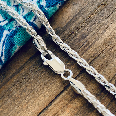 #ad #ad Real Solid 925 Sterling Silver Diamond Cut Wheat Spiga Rope Chain Necklace Italy $229.49