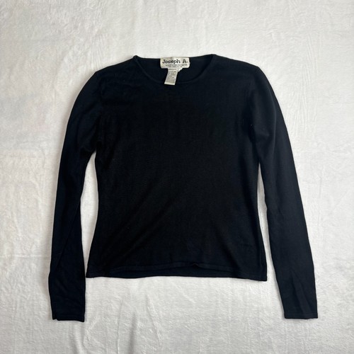 Joseph A. Black Silk Long Sleeve Stretch Crewneck Pullover T-Shirt Womens Small