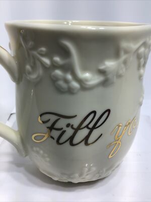 FILL YOUR HEART WITH LOVE COFFEE MUG. EMBOSSED LOVE HEART MUG. Deco Mug. B230