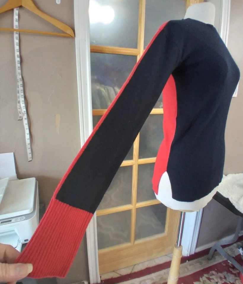 Long Tall Sally Sweater Blue Front Red Back Sz XS Color Block Womens Amazing - Image 2 of 4