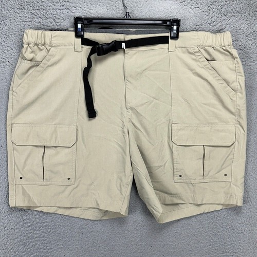 Croft Barrow Mens Cargo Shorts 50 Beige Belted Elastic Waist Flat Front Stretch