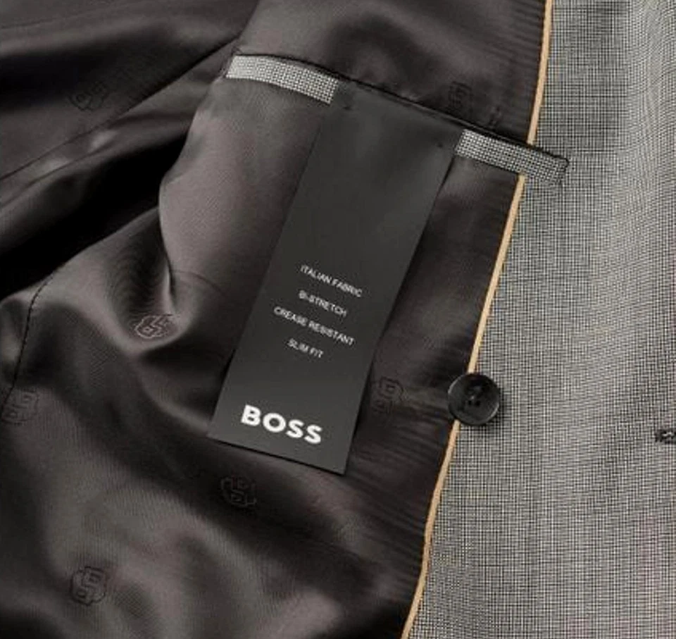 BOSS Traje Hombre Slim Fit Doble Pecho En Lana Con Micromotivo 50518118 Gris - Imagen 3 de 4
