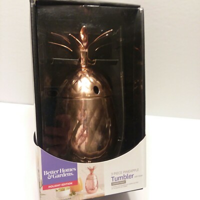  Copper Pineapple 3 Piece Tumbler With Straw Hammered Copper Finish Bar