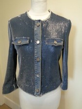 Luisa Cerano Blue Denim Jacket With Double Face Sequin Front - Size 10 (36)