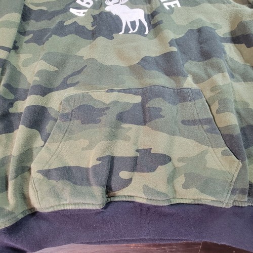 Abercrombie Kids Unisex Hoodie Size 15/16 Green Camo Logo Pullover Pocket - Picture 5 of 9