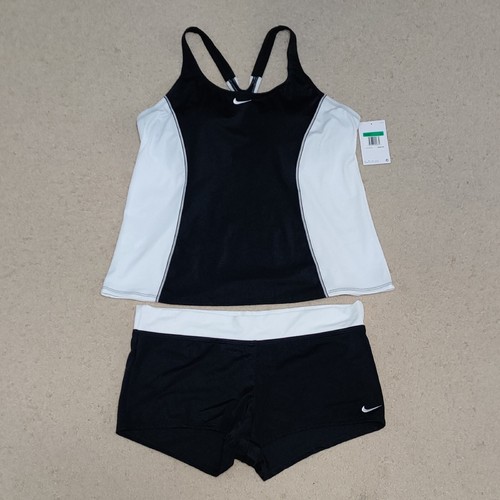 Nike Color Surge Powerback Tankini Swimsuit 2 Piece Set Black White NESS9363-100