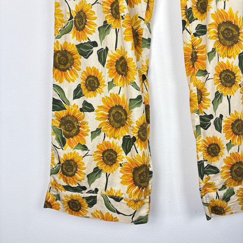 Lucy & Yak Organic Cotton Trouser Pants Sunflowers Print Pockets Wide Leg Size M - Picture 3 of 10