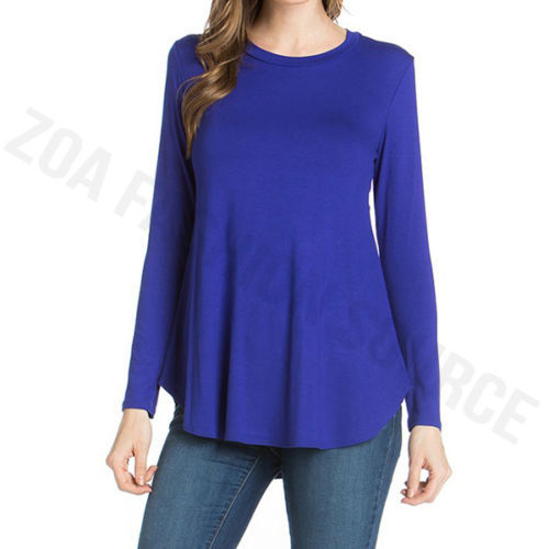 USA Womens Round Neck Long Sleeve Rounded Hem Layering Tunic Top Casual Solid - Bild 34 von 38