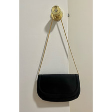 Morris Moskowitz Womens Shoulder Bag Black Magnetic Flap Gold Chain Purse