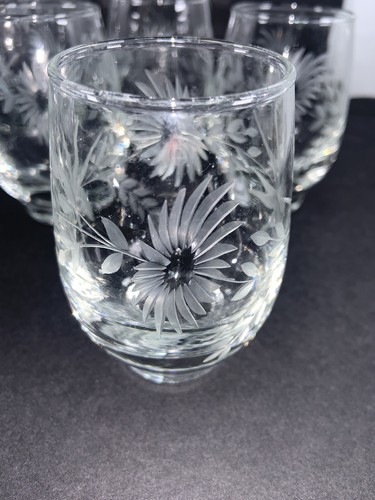 Vintage LIBBEY ROCK SHARPE FLORAL ETCHED ELEGANT 8 Cocktail Glasses Pitcher MCM - Picture 3 of 12