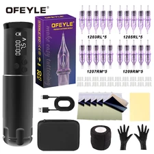 Adjustable Stroke Motor Wireless Tattoo Pen Machine Kit 20pcs Cartridge Needles