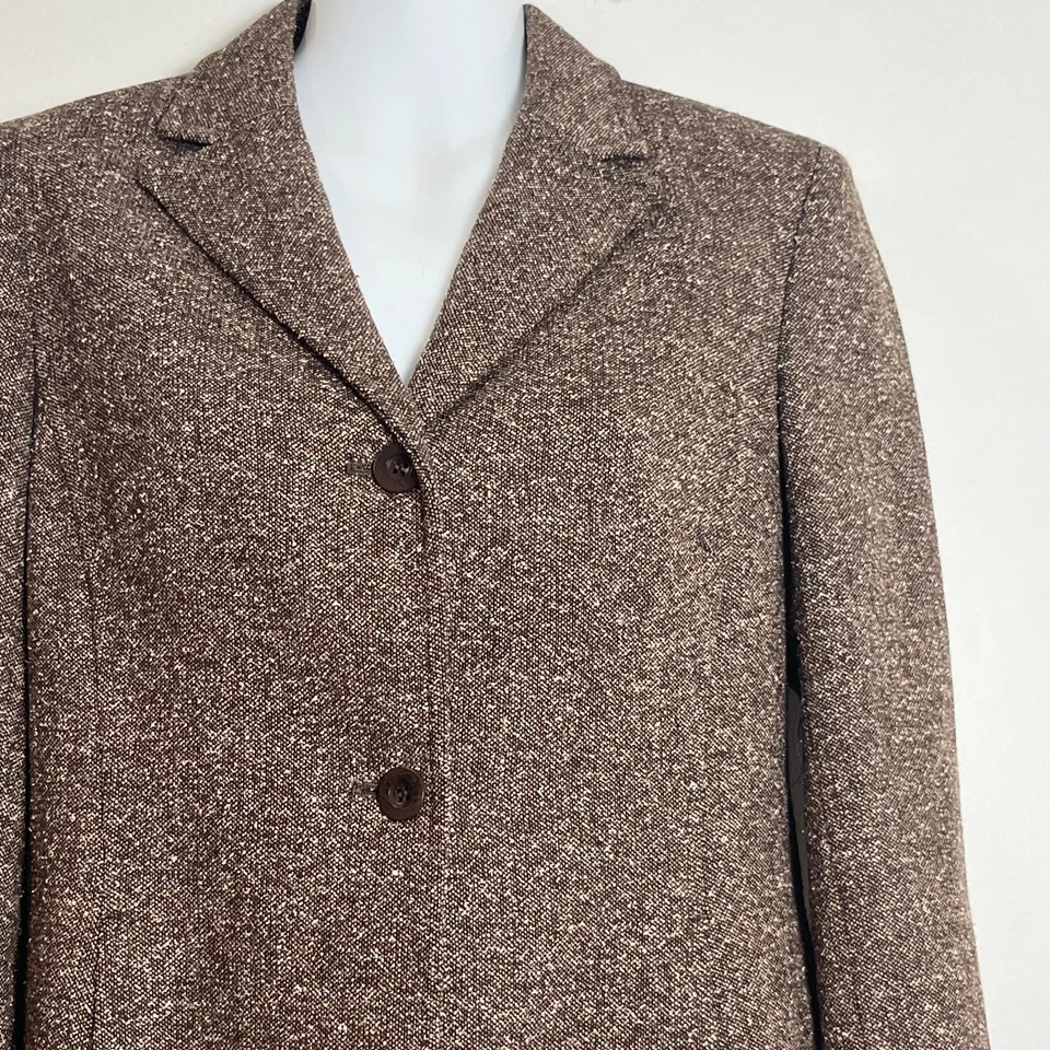 Conjunto de Traje Pequeño Casual Esquina Anexo Multi Marrón Tweed Falda 0P y Blazer 4P Foto 3 de 4