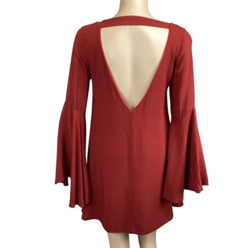 Lulu’s Something Magical Rust Red Long Bell Sleeve Shift Dress size XS Xsmall - Picture 14 of 16