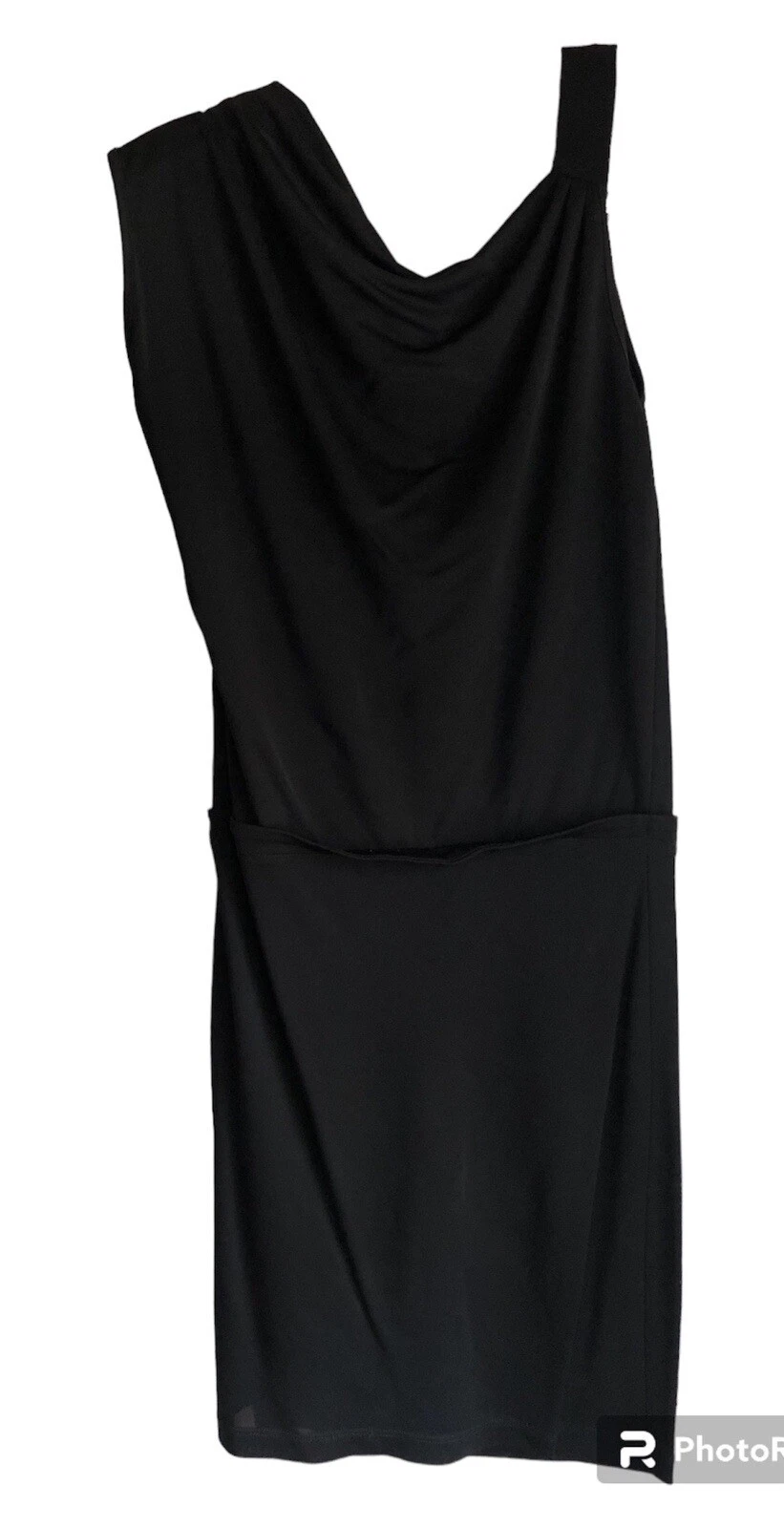 Abito da cocktail Versace Versus asimmetrico drappeggiato nero Medusa taglia 38 2