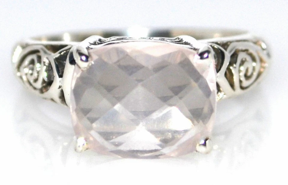 925 Sterling Silver Pink Rose Quartz Rings Facet Cut Ring Gem Size 5, K to 12, Y - Image 3 of 4