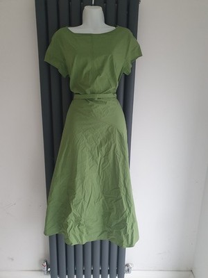 WEEKEND MAX MARA Green Cotton Midi Dress NWT UK 14 US 12 Magma Fit & Flare New