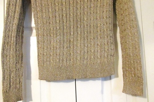 Lauren Ralph Lauren Gold Metallic Silk Blend Cable Knit Sweater Small - Picture 3 of 5