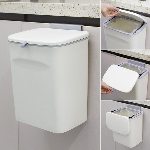 2.4 Gallon Hanging Trash Can with Lid,Wall-Mounted Plastic Compost Bin for Ki...