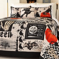 Halloween Bedspread,Black Quilt Set King Size,Pumpkin Ghost Festival Themed B...