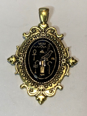 NEW LISTING-ANT.NEIGER EGYPTIAN REVIVAL CZECH GLASS HIEROGLYPHICS PENDANT.g.nou