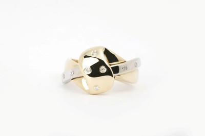 14K bicolor Gold 0,08tcw Diamant Band Ring Größe 6 (4,71g.)