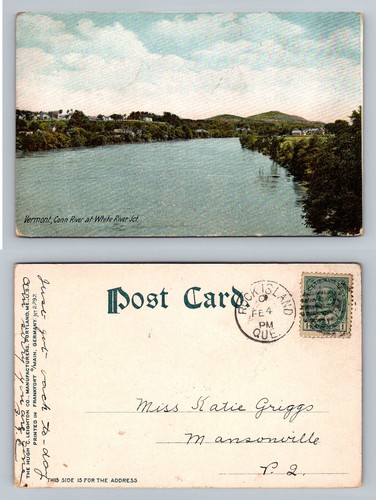 White River Junction, VT-Vermont, Conn River View Card c1908 Vintage Postcard